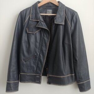 Marc Aurel faded black leather jacket asymmetrical moto 42 converts to U…